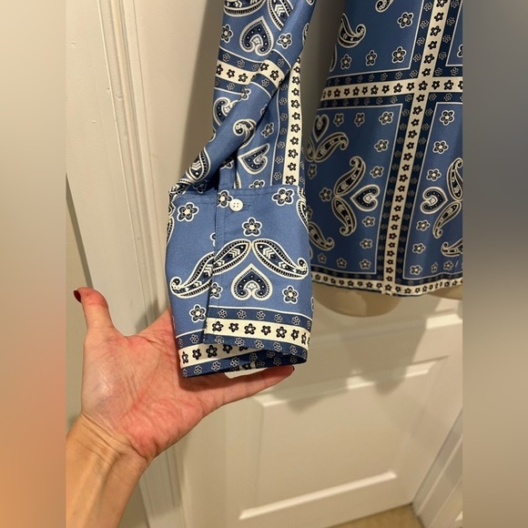 Sandro | Carlota Printed Silk Blouse Blue white size 1 (small) - Picture 9 of 13